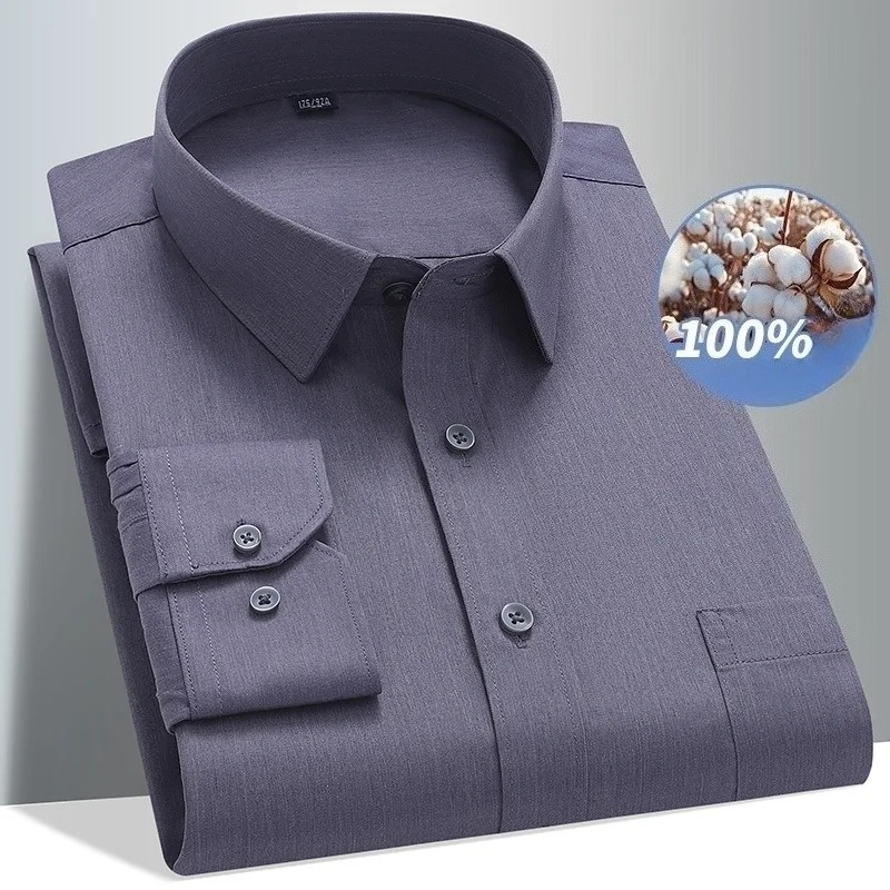 Men Formal Office Wear Shirts - 8xl 100 algodão camisa de manga