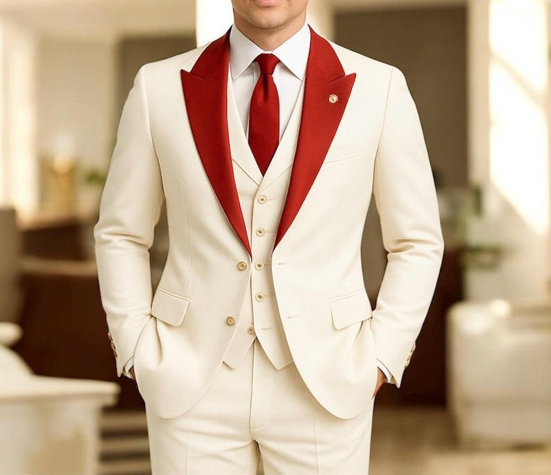 Terno masculino branco de 3 pe - Men'S Formal Wear For Engagement avaliação e preço