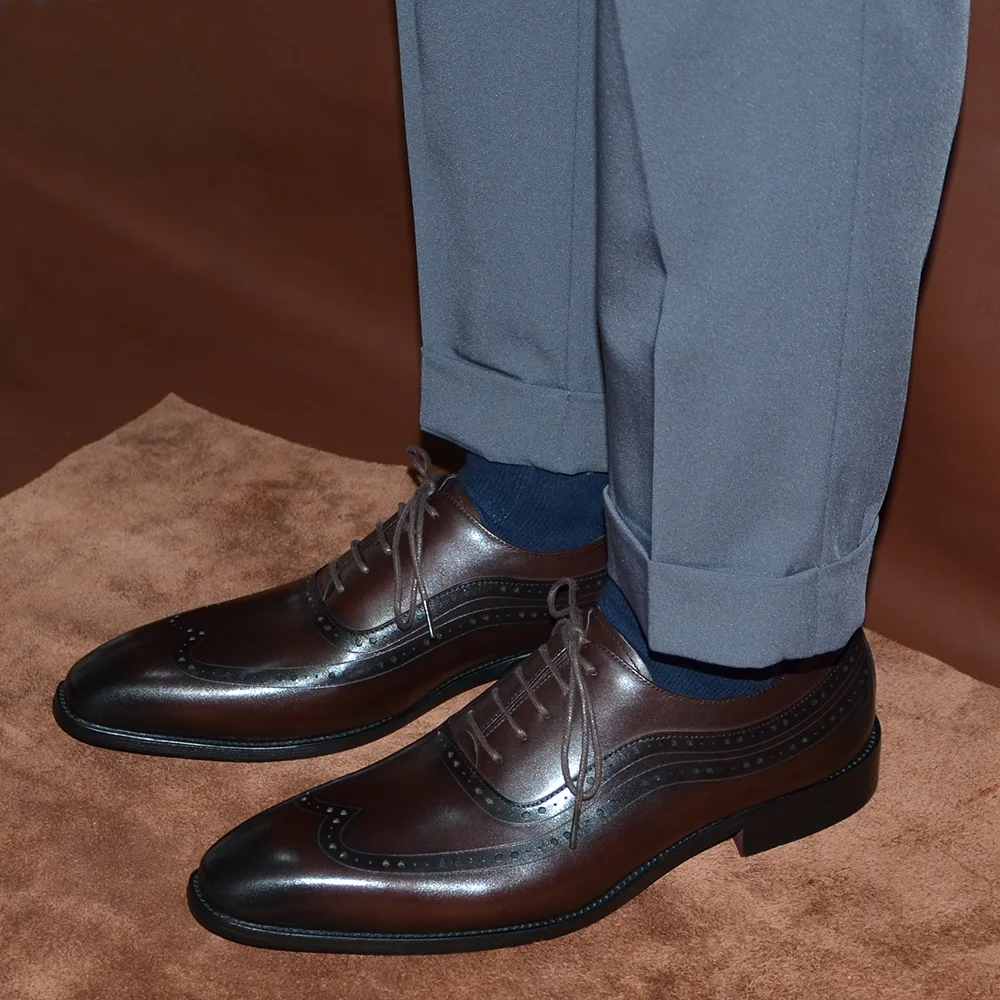 Luxo masculino wingtip oxford  - Men Formal Wear Brown avaliação e preço