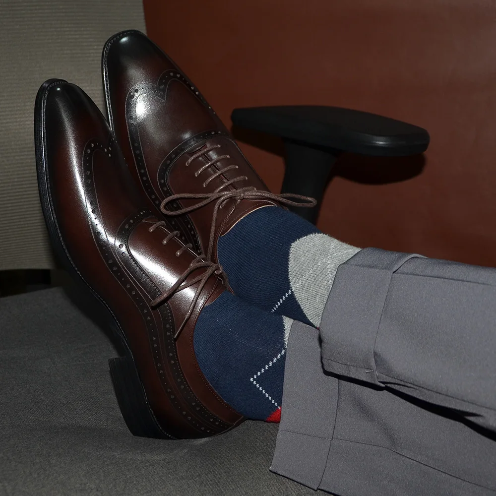 Luxo masculino wingtip oxford  - Men Formal Wear Brown avaliação e preço